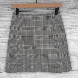 Aritzia Babaton Yellow Black Blue Plaid Side Zip Mini Skirt Size 6